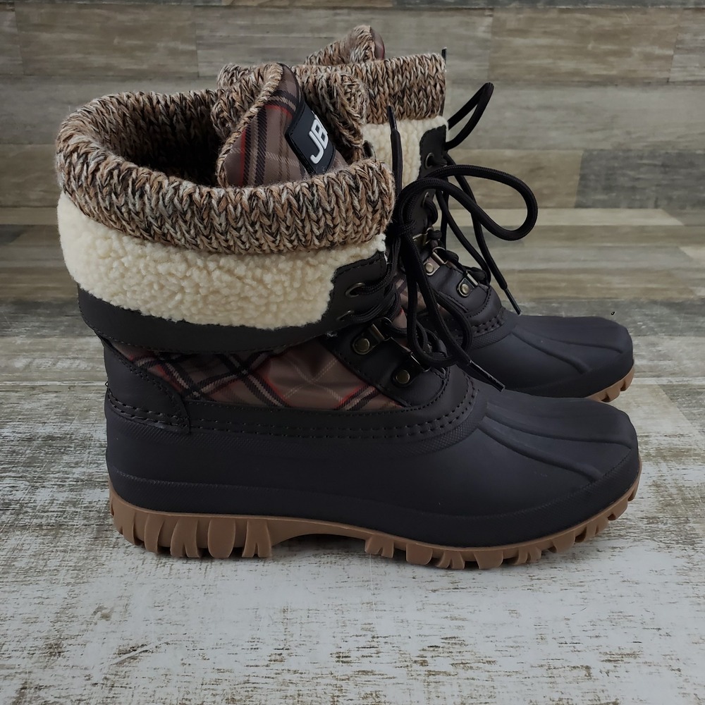 JBU by Jambu Creek Womens Waterproof Duck Boots Sz 10 Brown Plaid Mid-Calf